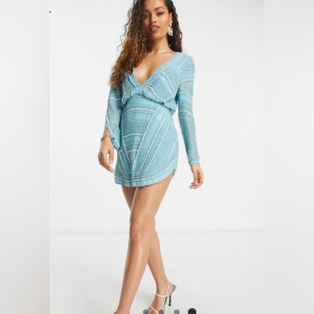 New ASOS Beaded Feminine Party Extravagant Cocktail Luxury Event Mini Dress - Picture 2 of 14